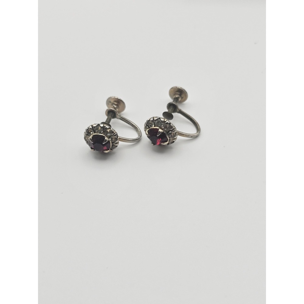 Vintage 1966 Sarah Coventry " Burgundy" Screw Back – Star Mark Halo Rhinestone